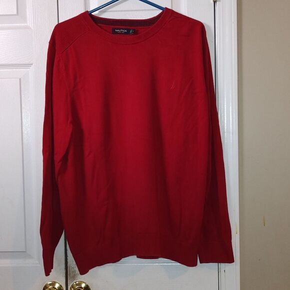 NAUTICA red lightweight scoop  crew neck sweater Sz XL - Picture 1 of 5